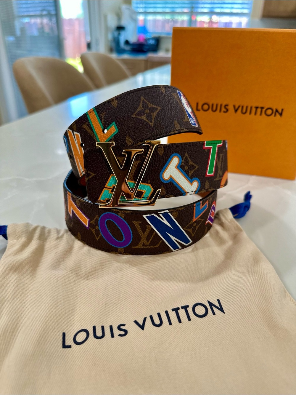 Louis Vuitton x NBA Initialed Reversible Belt Brown Multicolor Gold Buckle